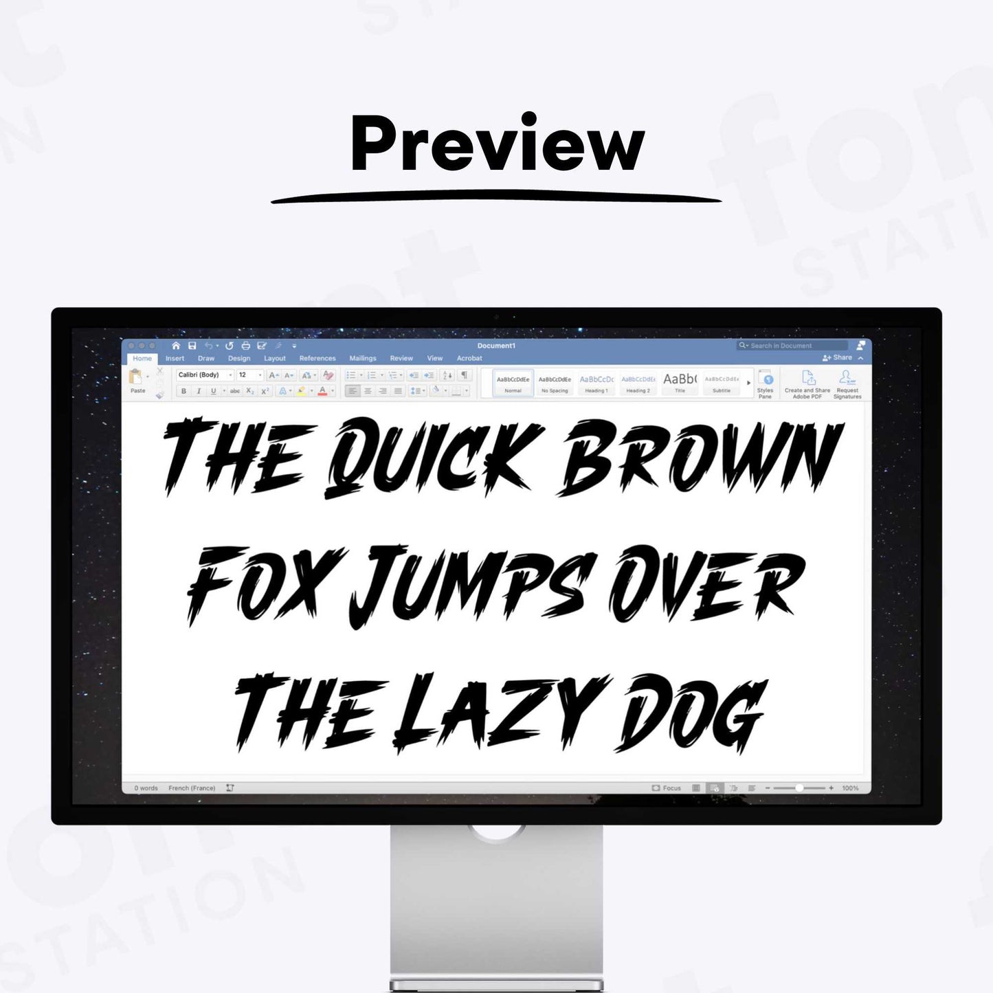A complete showcase image of the Slasher font, featuring the text 'The quick brown fox jumps over the lazy dog' to display every letter of the alphabet.