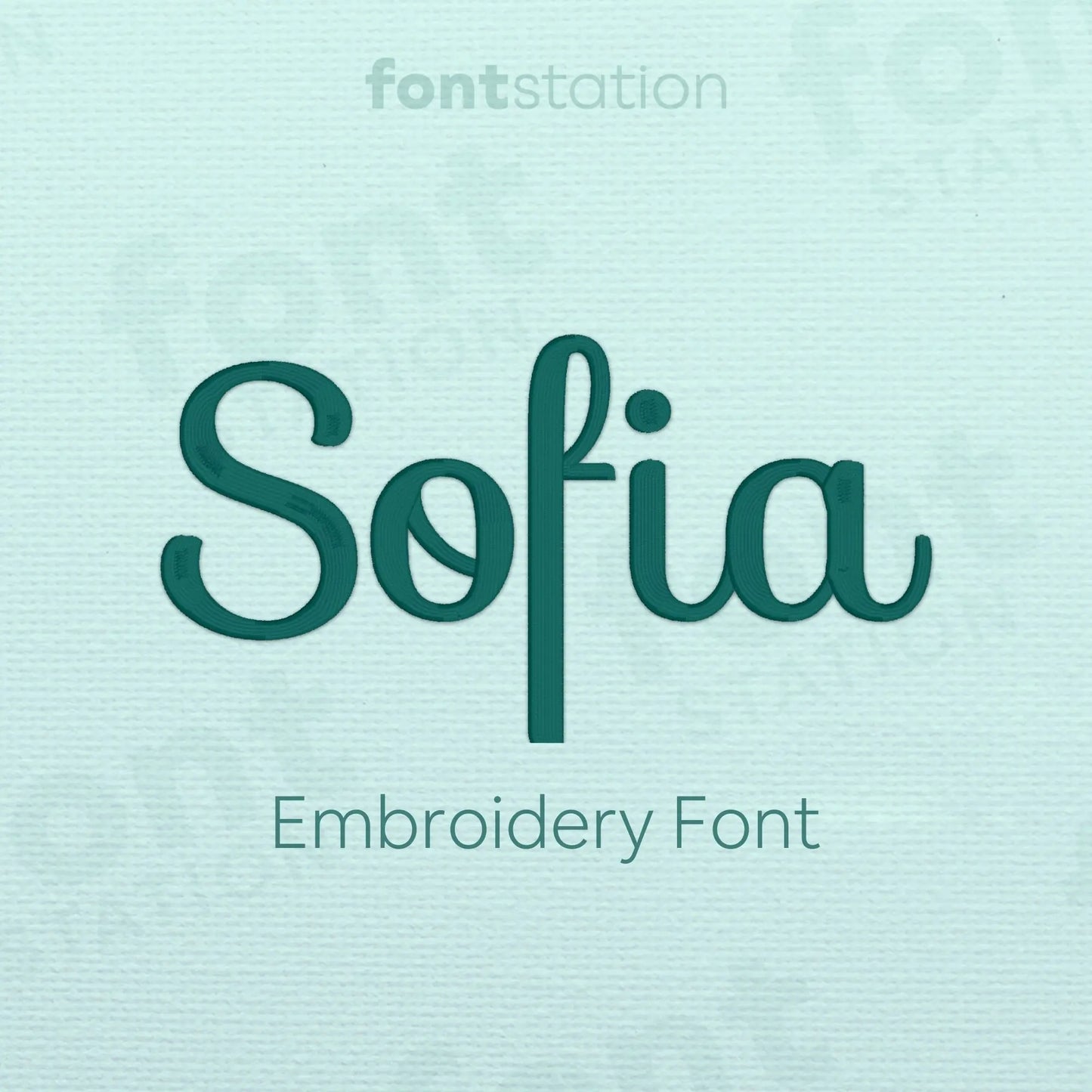 Main image of the Sofia embroidery font created by FontStation.