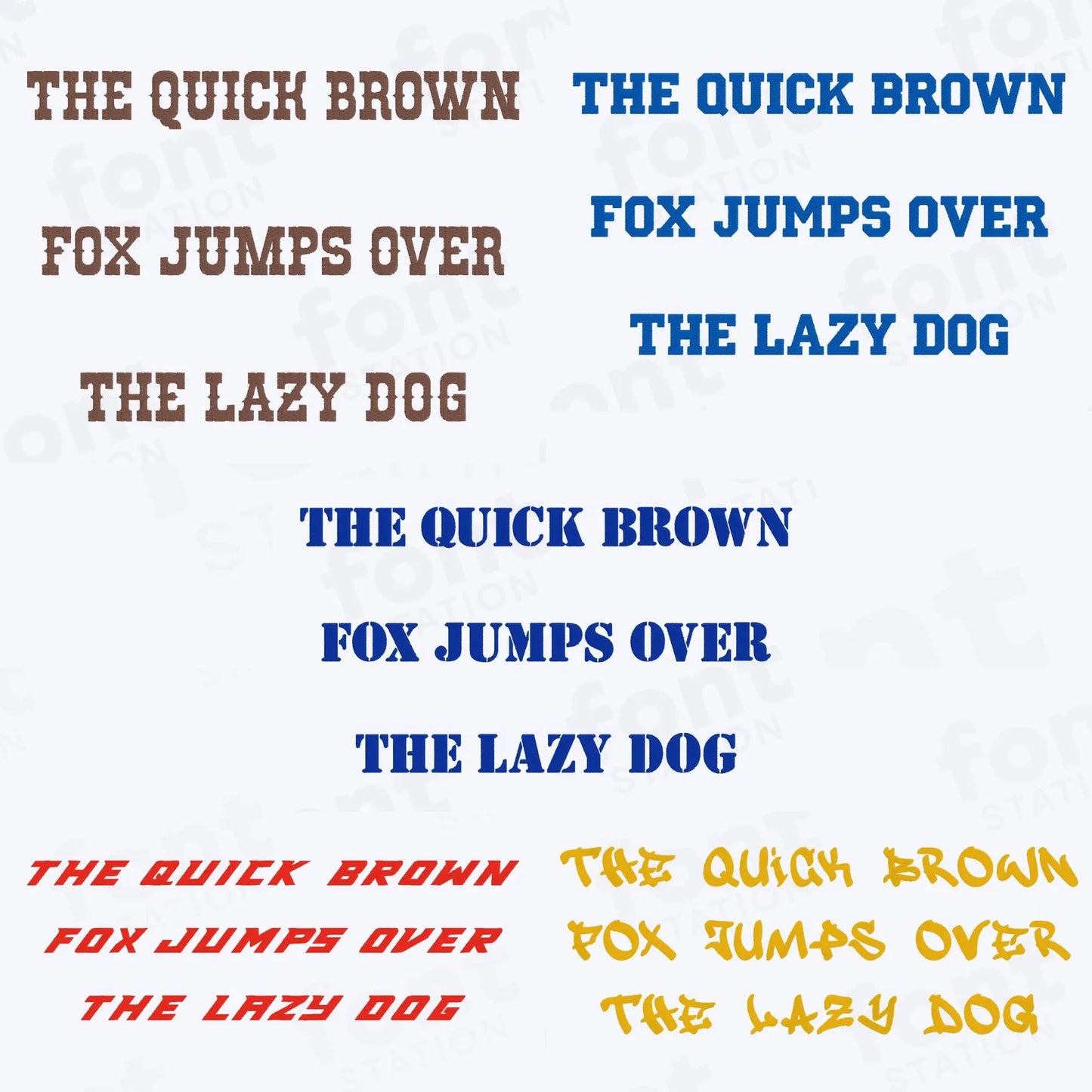 Text 'The Quick Brown Fox Jumps Over The Lazy Dog' in different colors on a white background