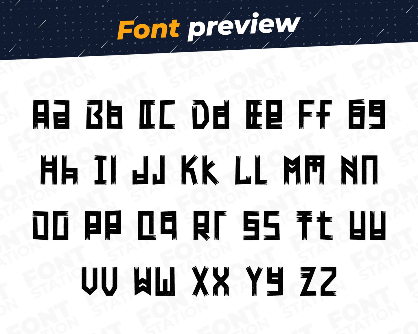 Image showing all characters available in the Tiki Totem font created by FontStation.