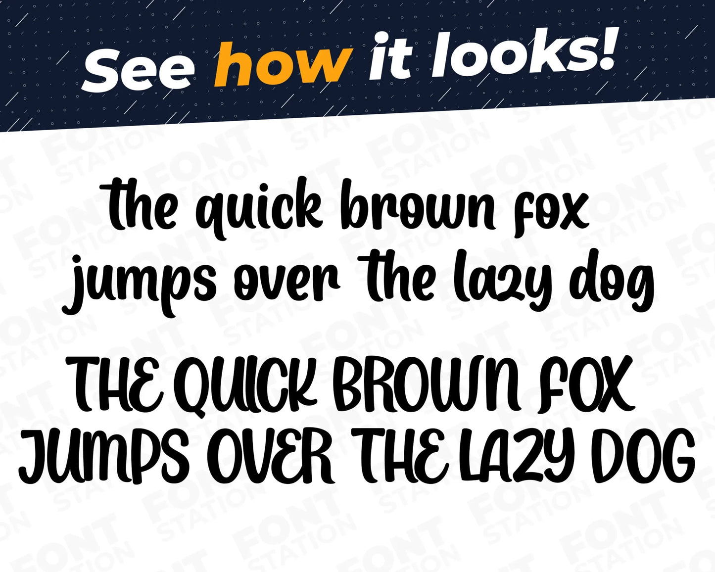 A complete showcase image of the Unicorn font, featuring the text 'The quick brown fox jumps over the lazy dog' to display every letter of the alphabet.