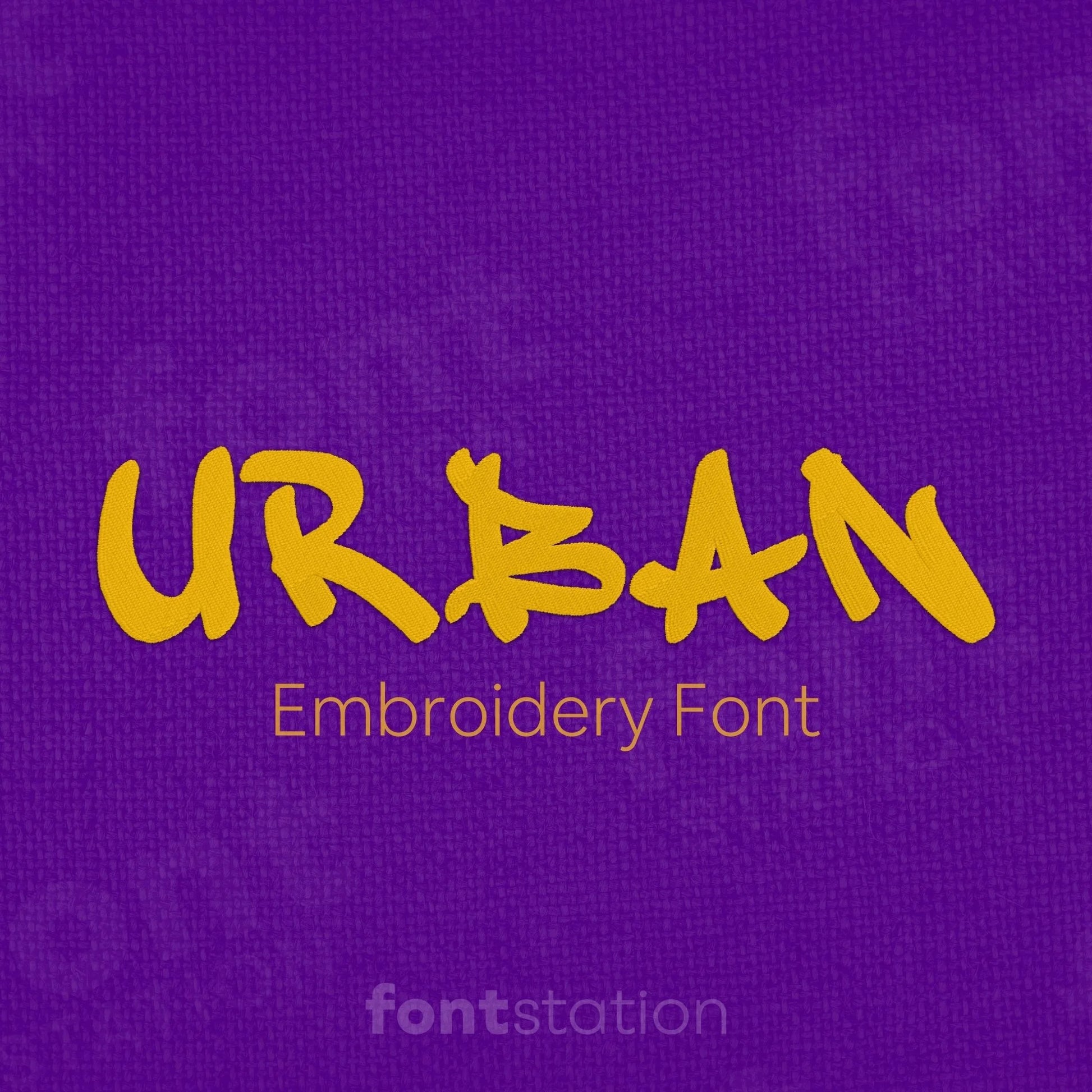 Main image of the Urban embroidery font created by FontStation.