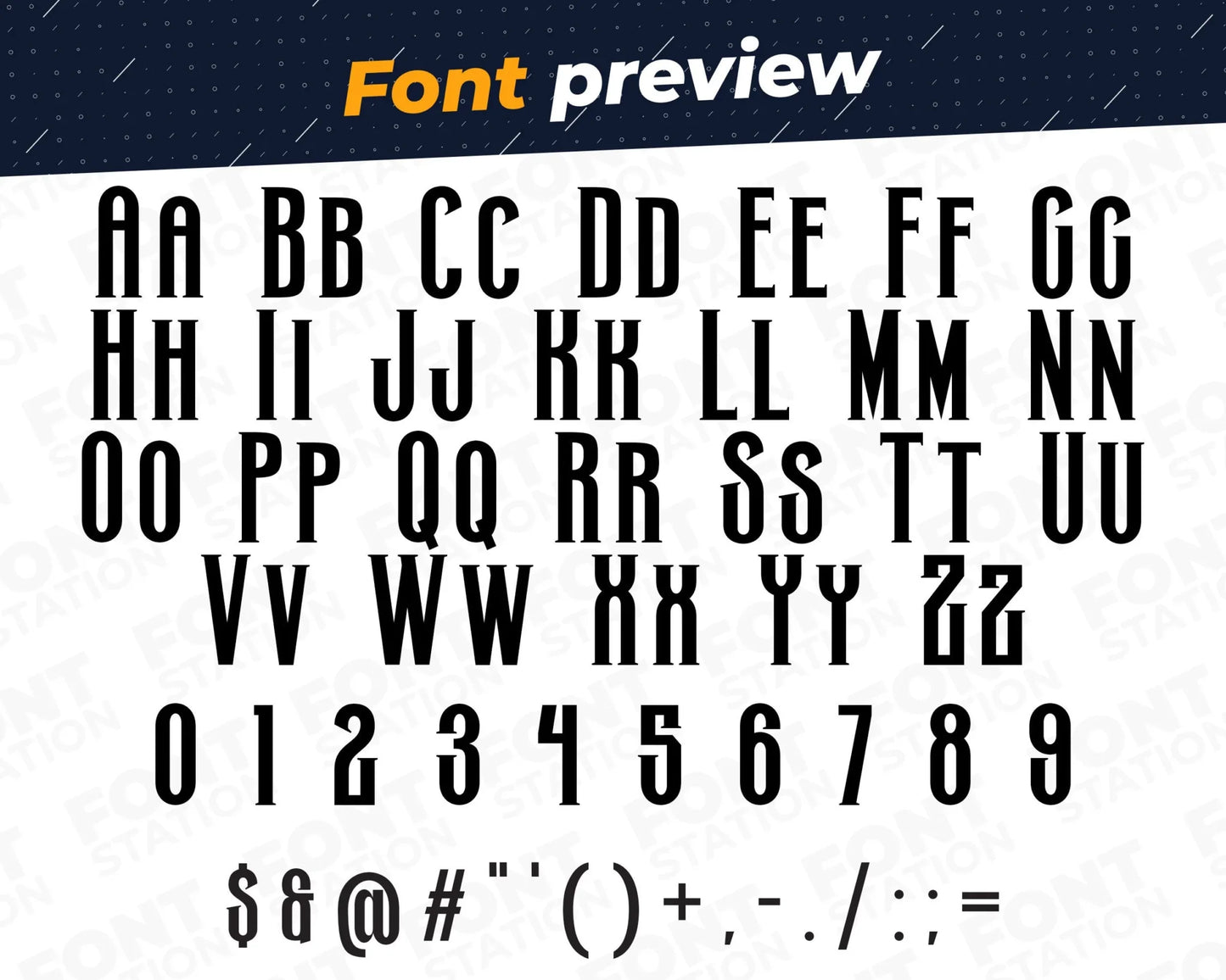 Image showing all characters available in the Vampire font created by FontStation.