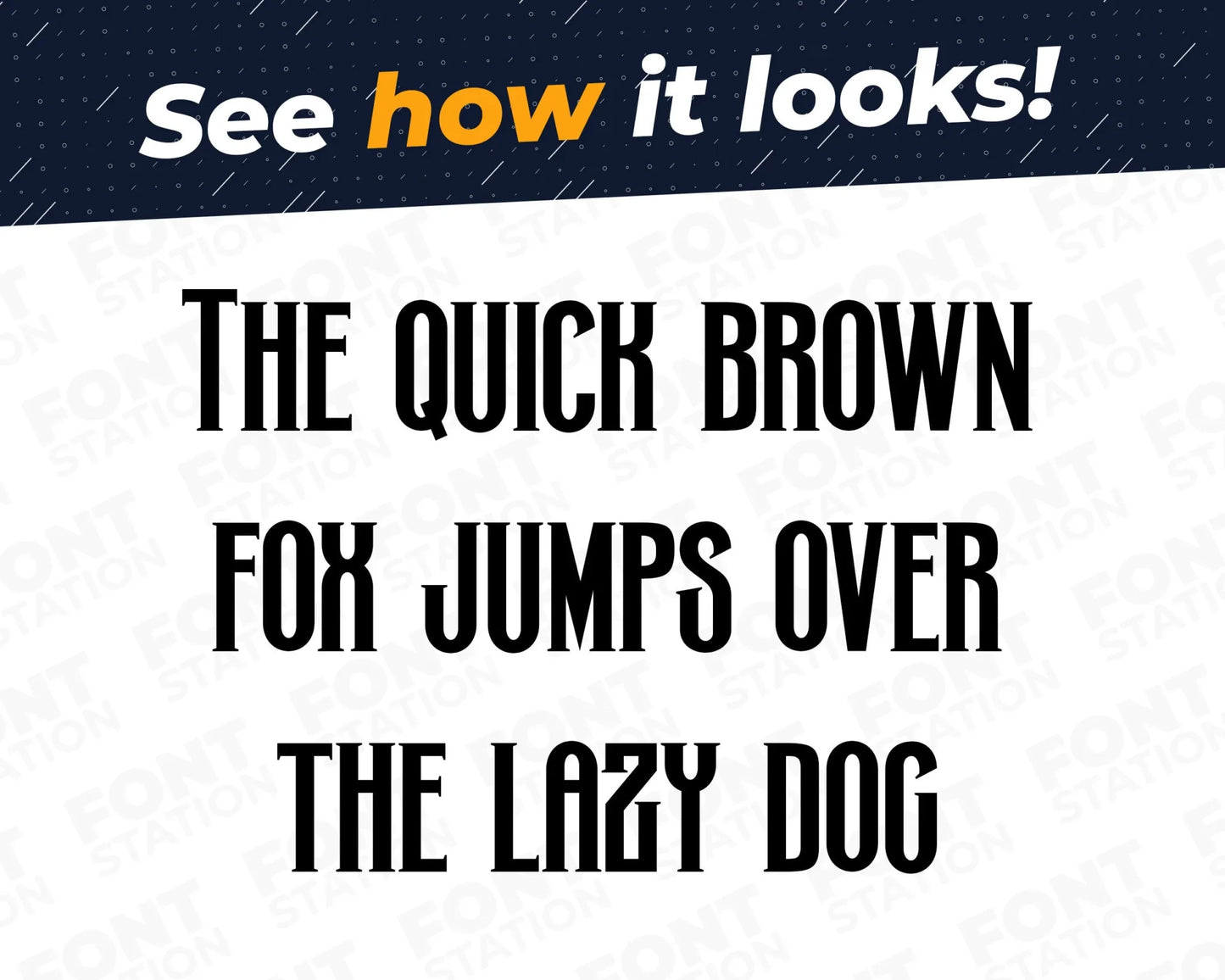 A complete showcase image of the Vampire font, featuring the text 'The quick brown fox jumps over the lazy dog' to display every letter of the alphabet.