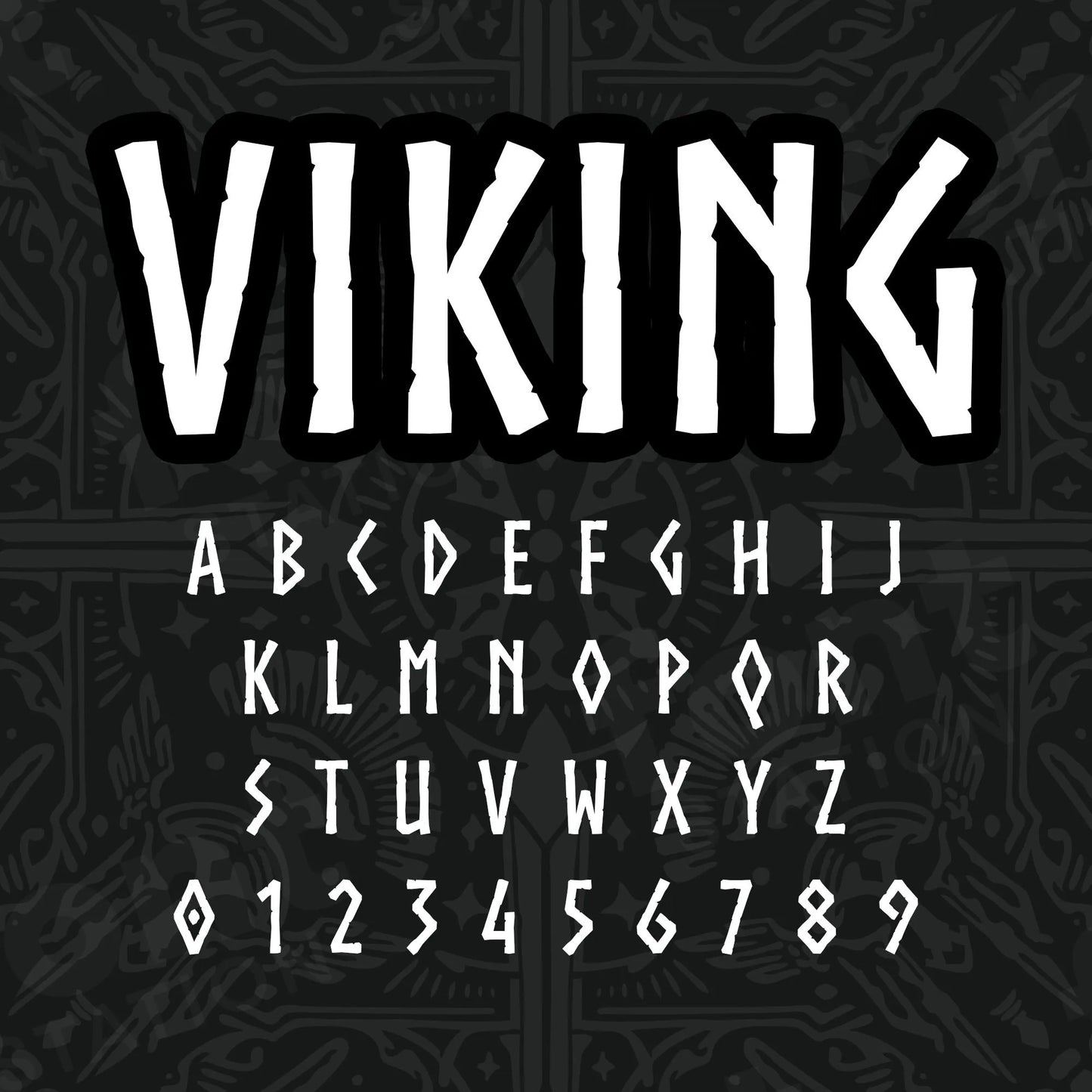 Image showing all characters available in the Viking font created by FontStation.