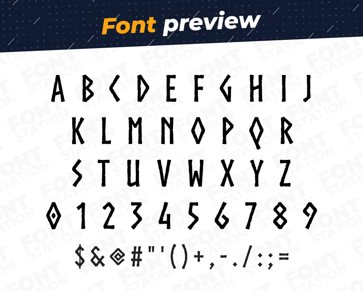Image showing all characters available in the Viking font created by FontStation.