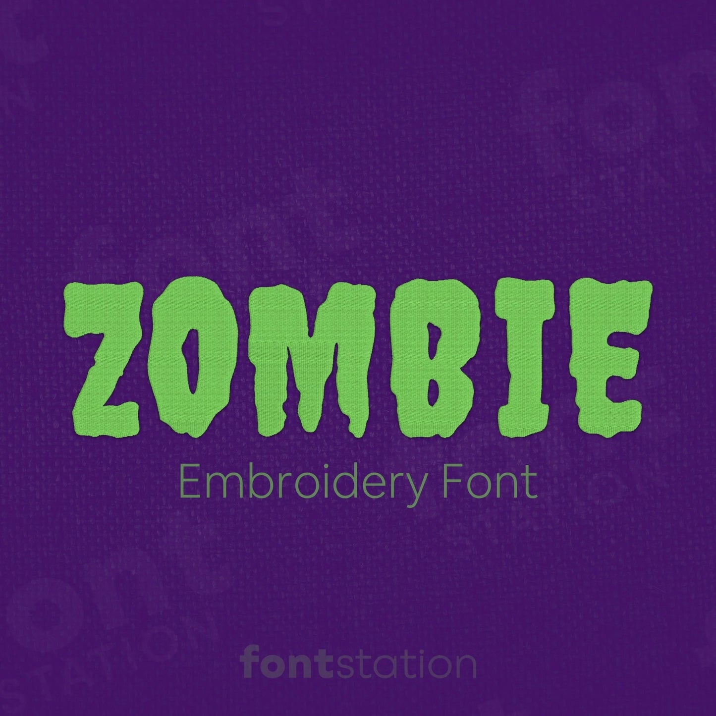 Main image of the Zombie embroidery font created by FontStation.