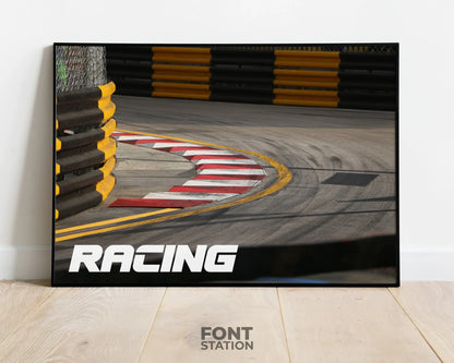 Racing Car Font Display on Frame - Typography Presentation