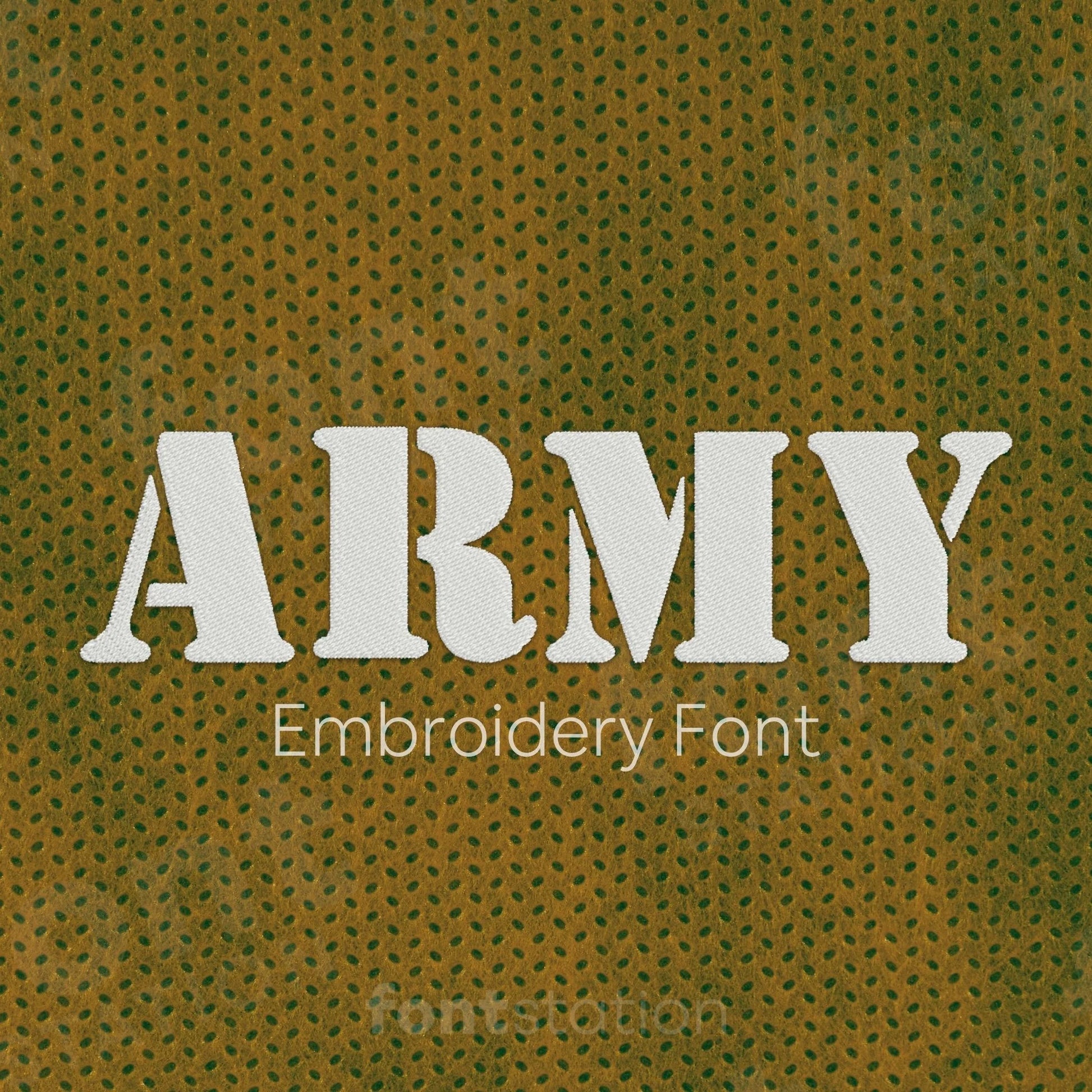 Main image of the Army embroidery font created by FontStation.