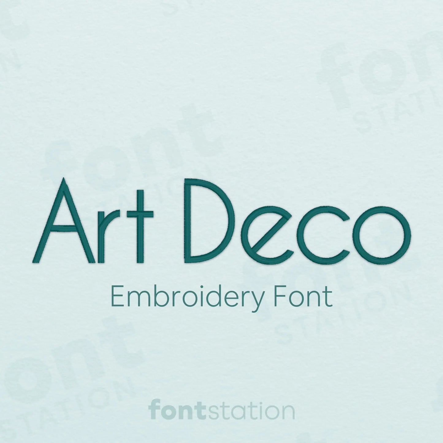 Main image of the Art Deco embroidery font created by FontStation.