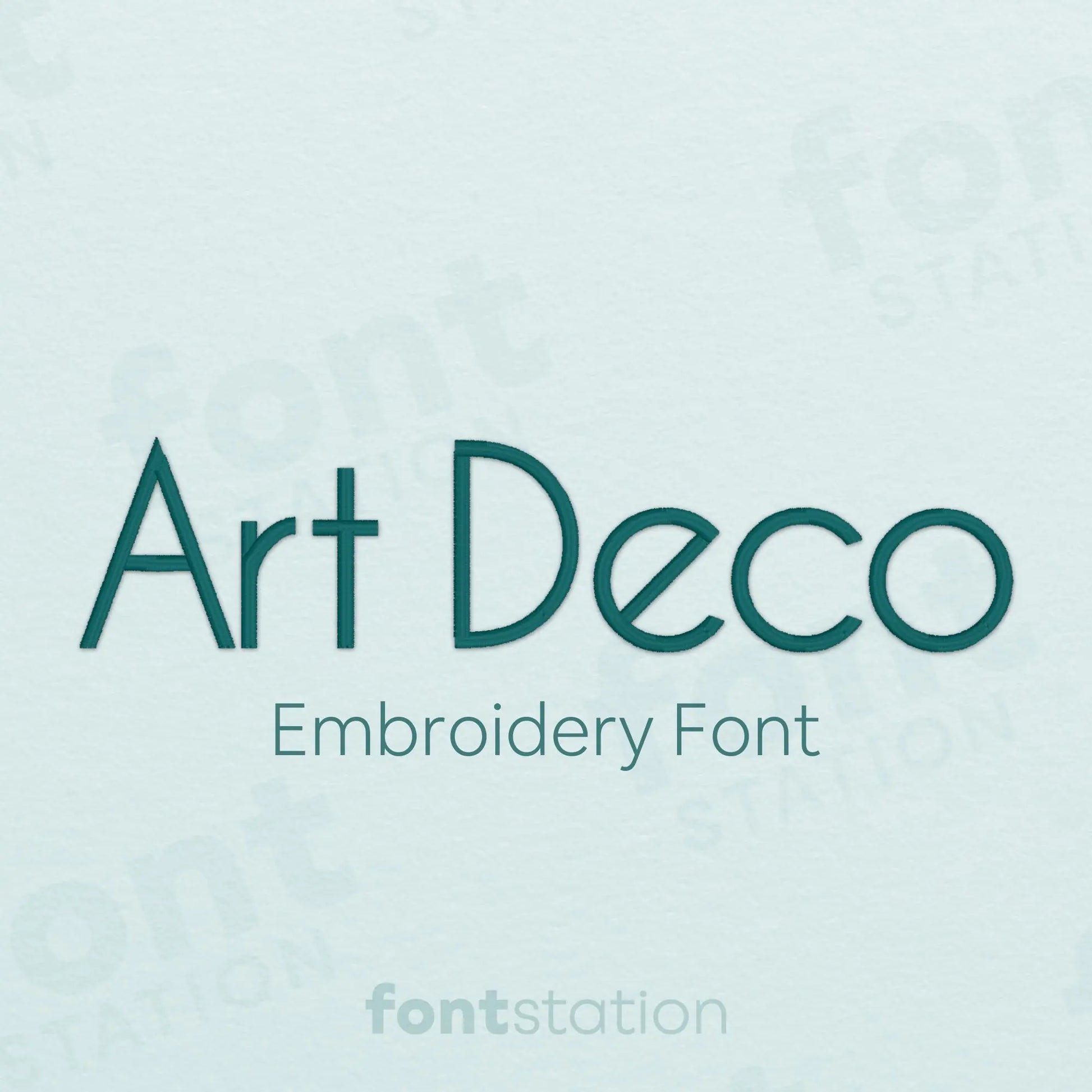 Main image of the Art Deco embroidery font created by FontStation.