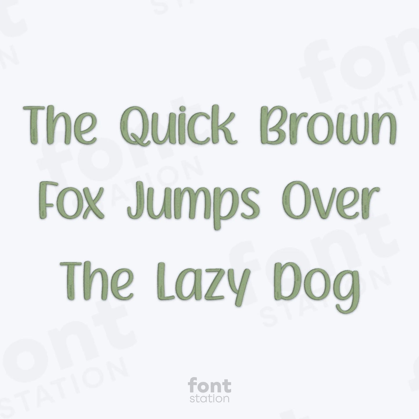 Text 'The Quick Brown Fox Jumps Over The Lazy Dog' using the Baby embroidery font on a white background