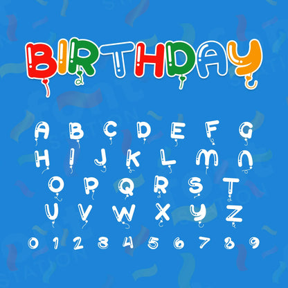 Image showing all characters available in the Balloons font created by FontStation.