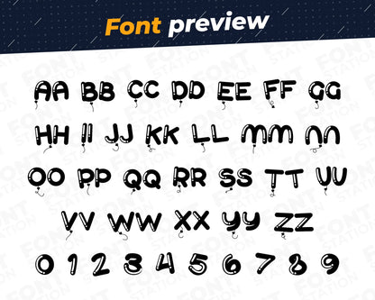 Image showing all characters available in the Balloons font created by FontStation.