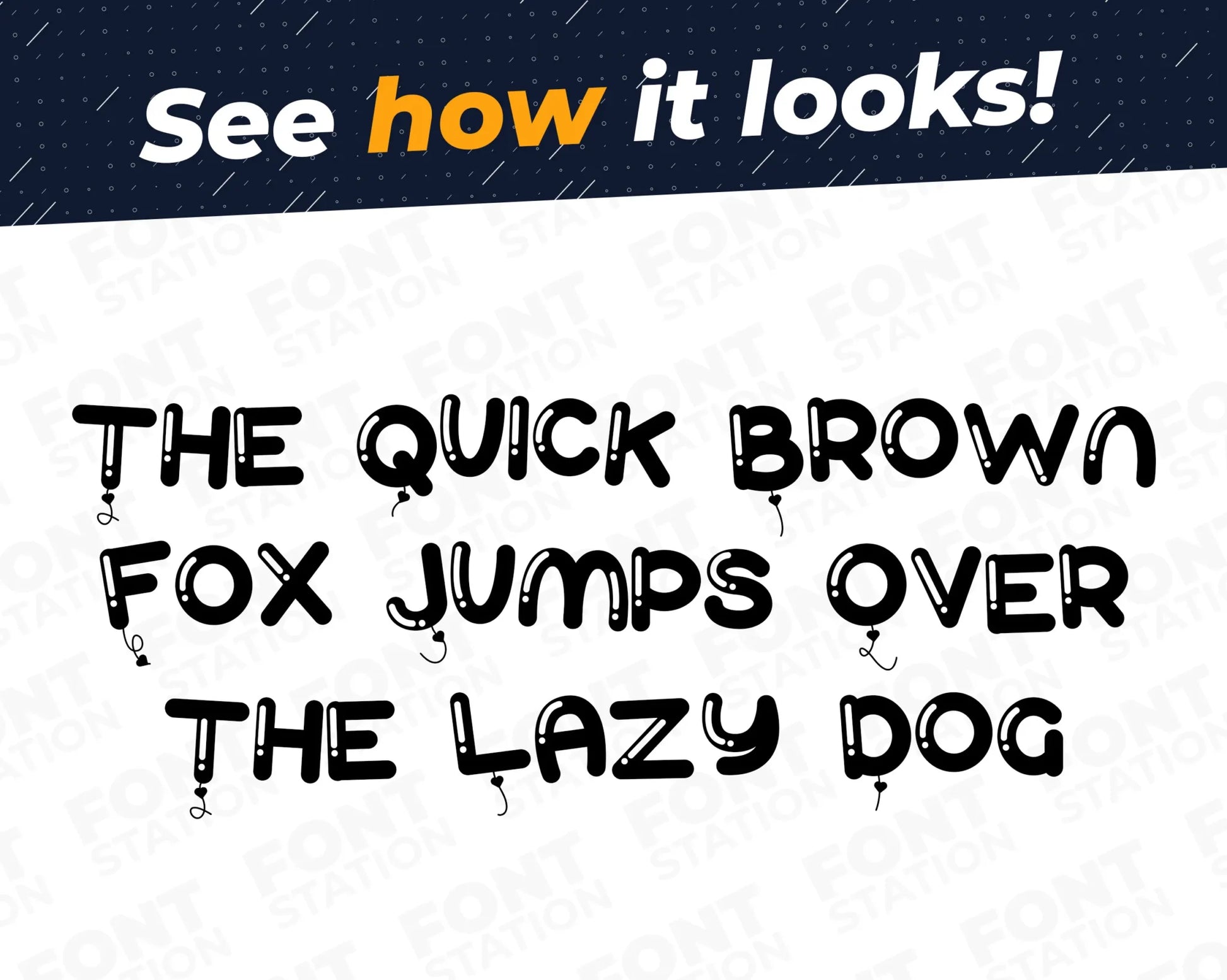 A complete showcase image of the Balloons font, featuring the text 'The quick brown fox jumps over the lazy dog' to display every letter of the alphabet.