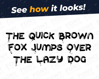 A complete showcase image of the Balloons font, featuring the text 'The quick brown fox jumps over the lazy dog' to display every letter of the alphabet.
