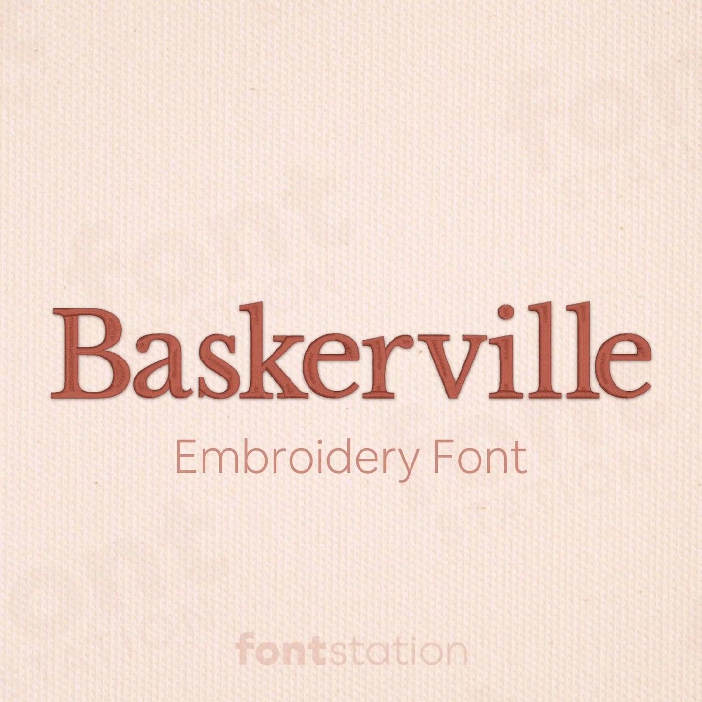 Main image of the Baskerville embroidery font created by FontStation.