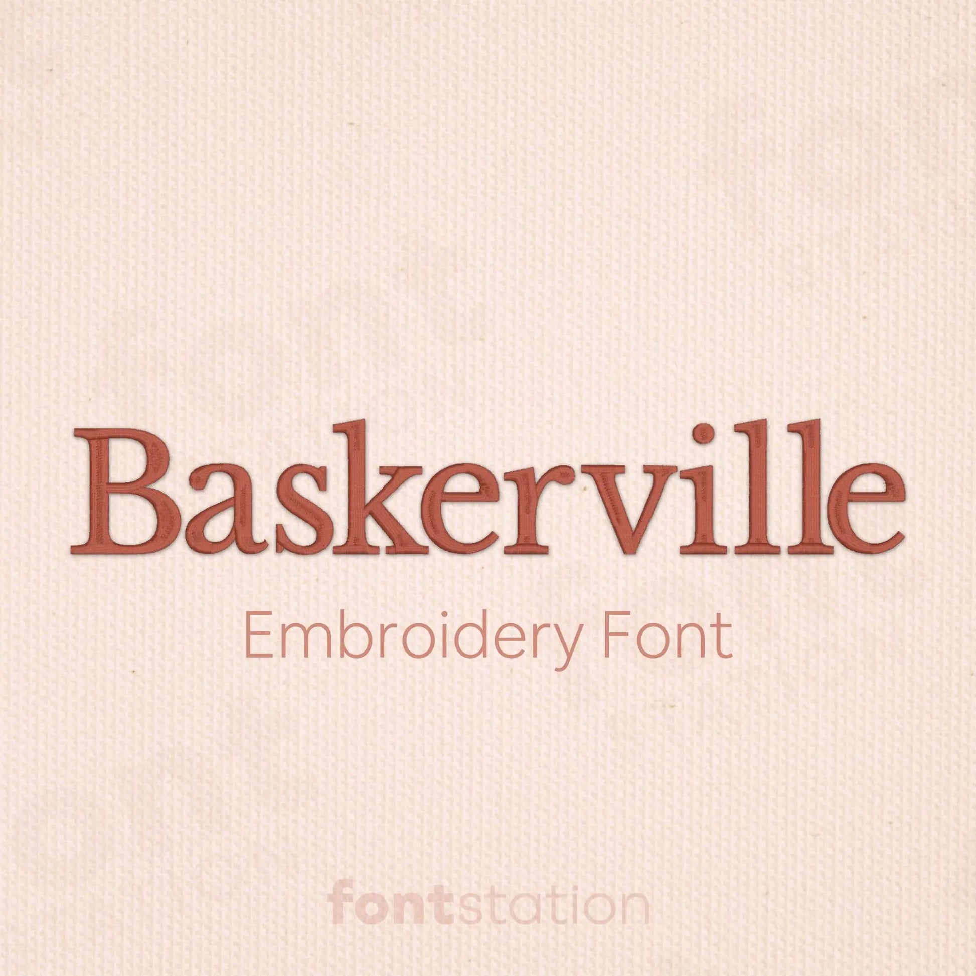 Main image of the Baskerville embroidery font created by FontStation.
