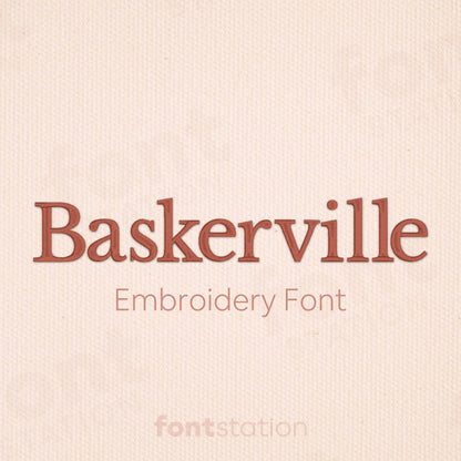 Main image of the Baskerville embroidery font created by FontStation.
