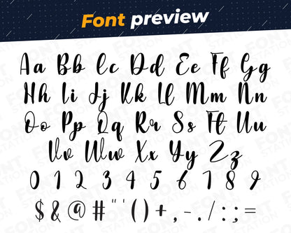 Image showing all characters available in the Billiard font created by FontStation.