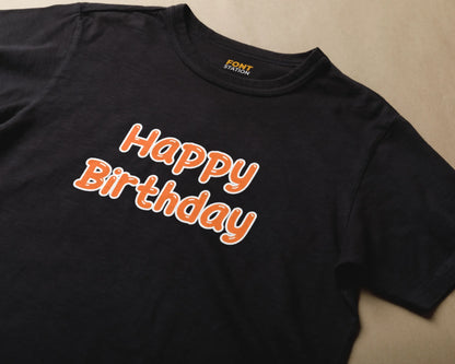 Sublimated T-Shirt with Birthday Party Font Typography - Fashionable Apparel Displaying Stylish Lettering