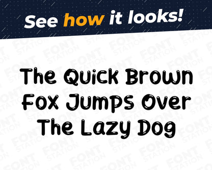 A complete showcase image of the Birthday Party font, featuring the text 'The quick brown fox jumps over the lazy dog' to display every letter of the alphabet.