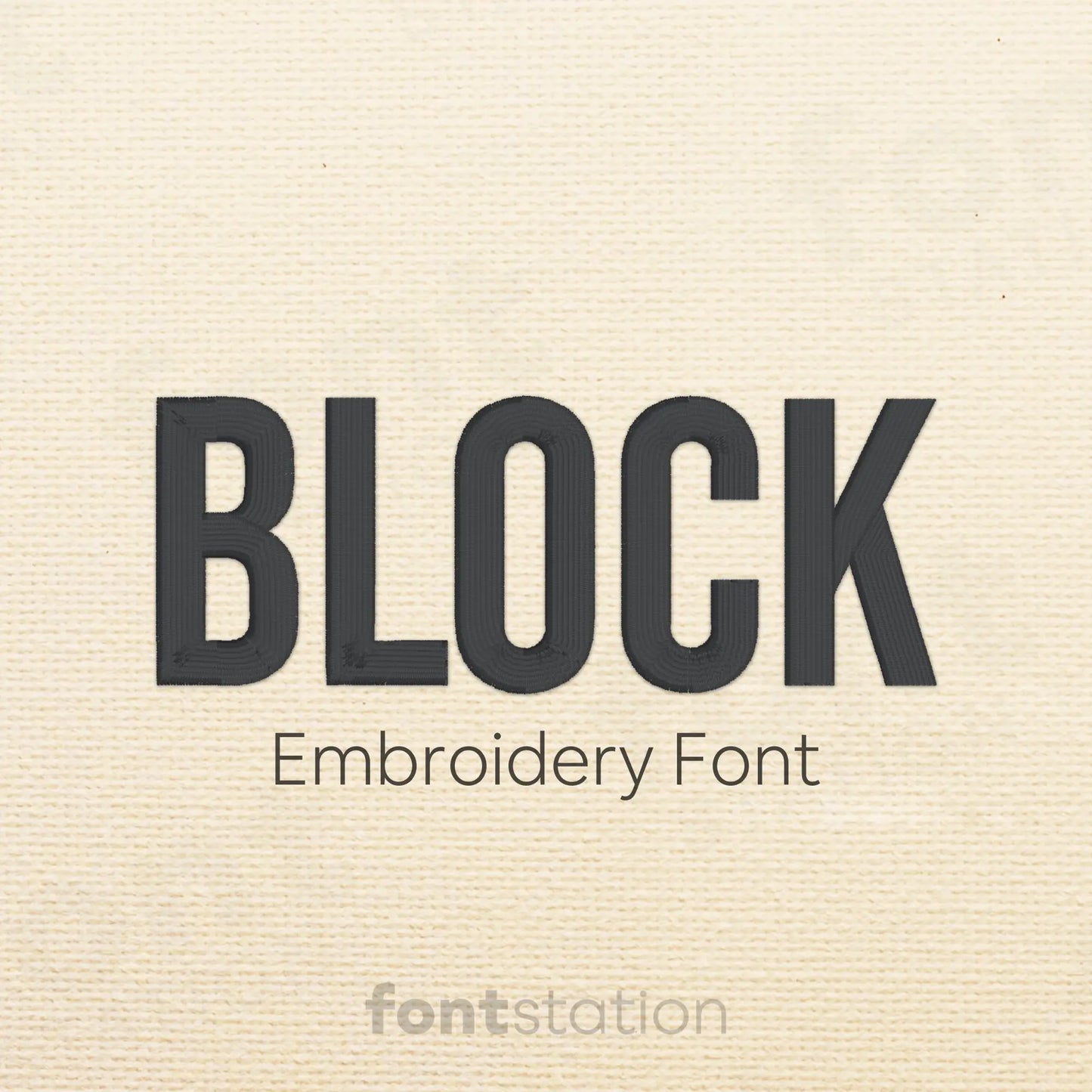 Main image of the Block embroidery font created by FontStation.