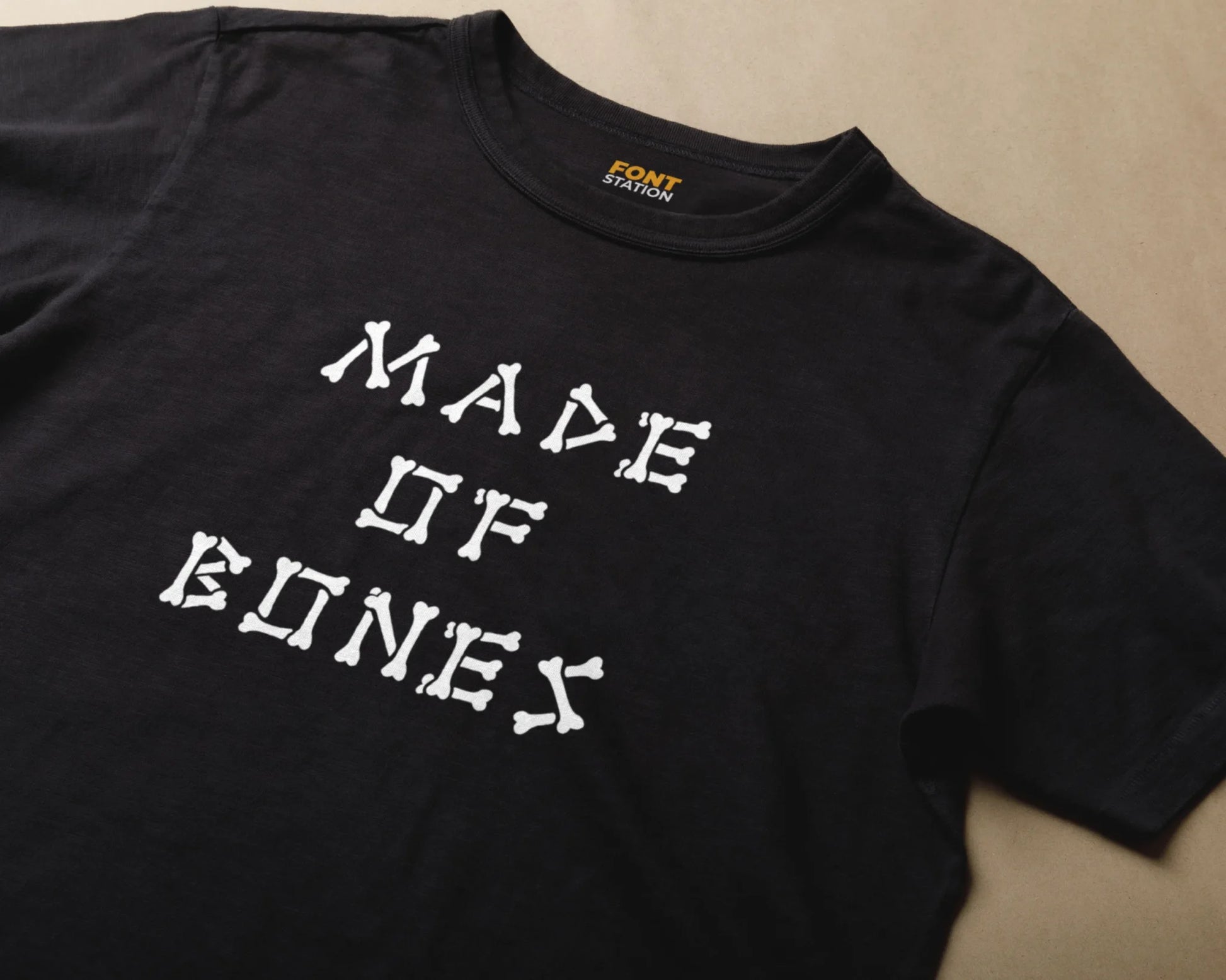 Sublimated T-Shirt with Bones Font Typography - Fashionable Apparel Displaying Stylish Lettering