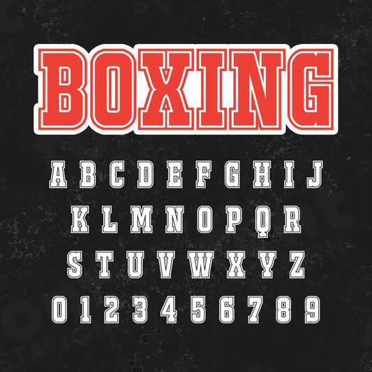 Image showing all characters available in the Boxing font created by FontStation.
