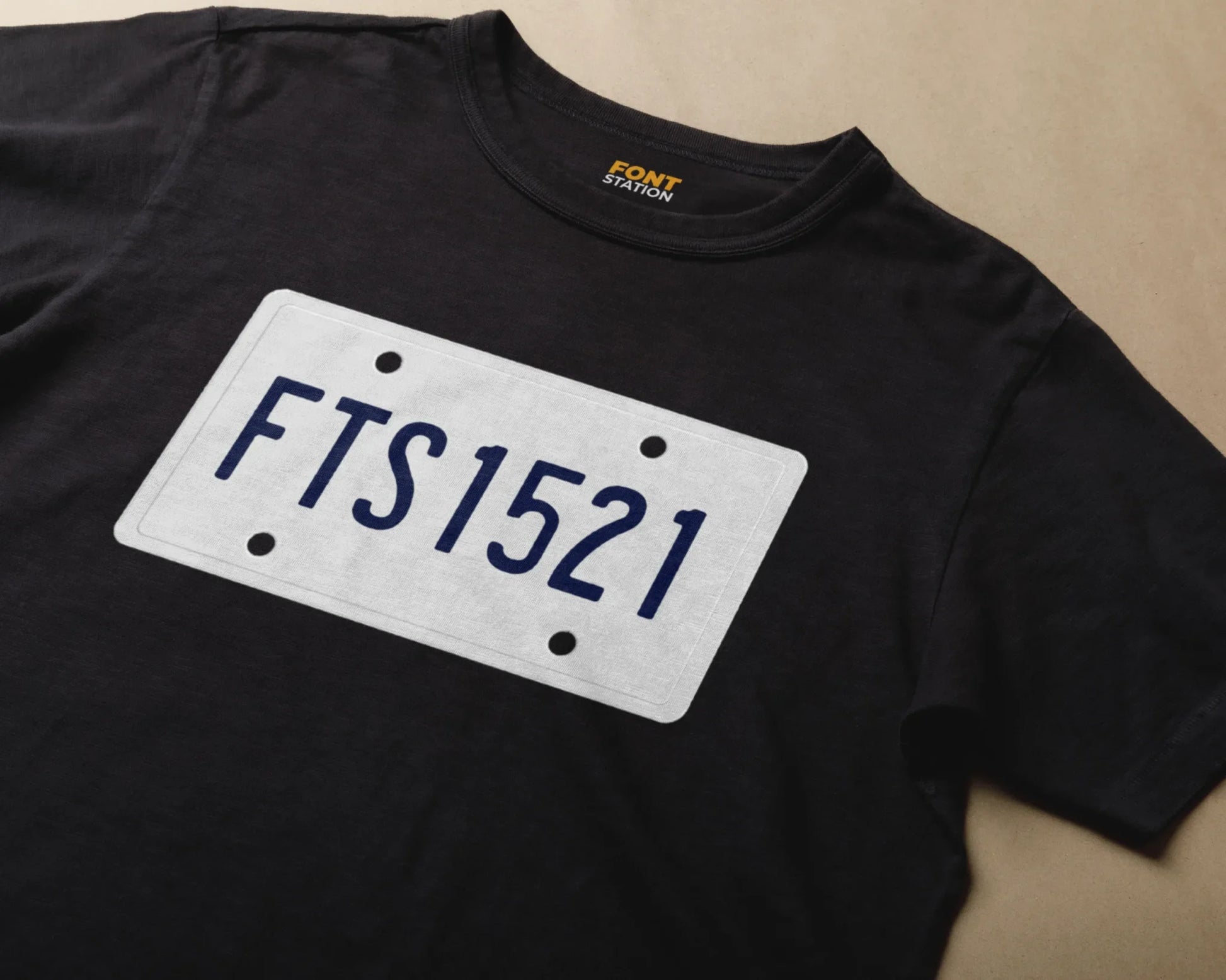 Sublimated T-Shirt with Car License Plate Font Typography - Fashionable Apparel Displaying Stylish Lettering