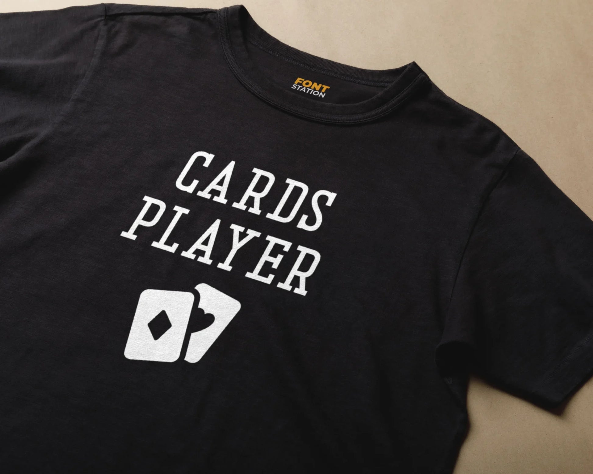Sublimated T-Shirt with Cards Font Typography - Fashionable Apparel Displaying Stylish Lettering