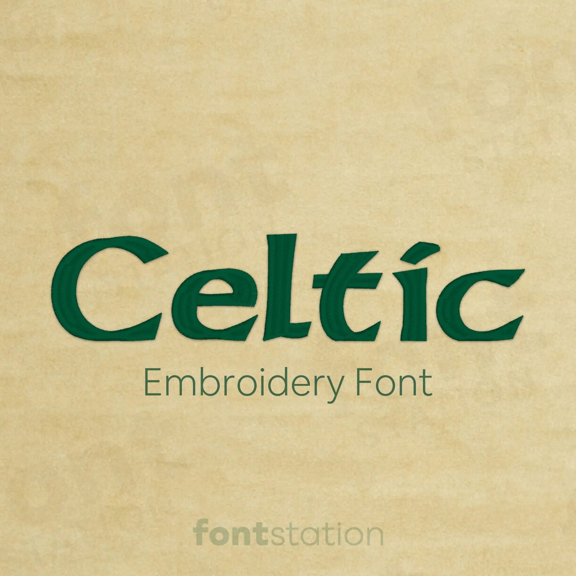 Main image of the Celtic embroidery font created by FontStation.