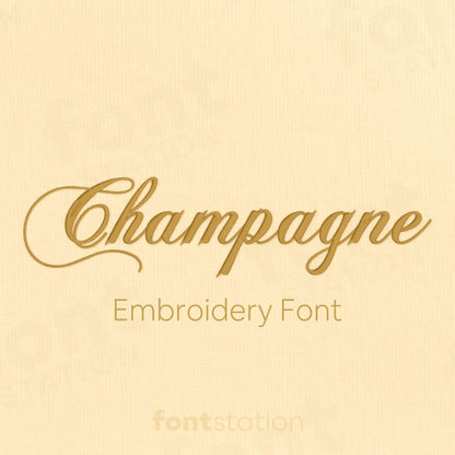 Main image of the Champagne embroidery font created by FontStation.