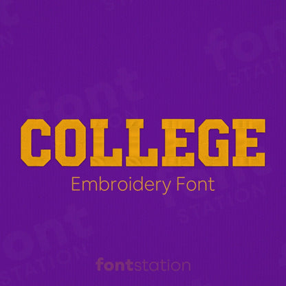 Main image of the College embroidery font created by FontStation.