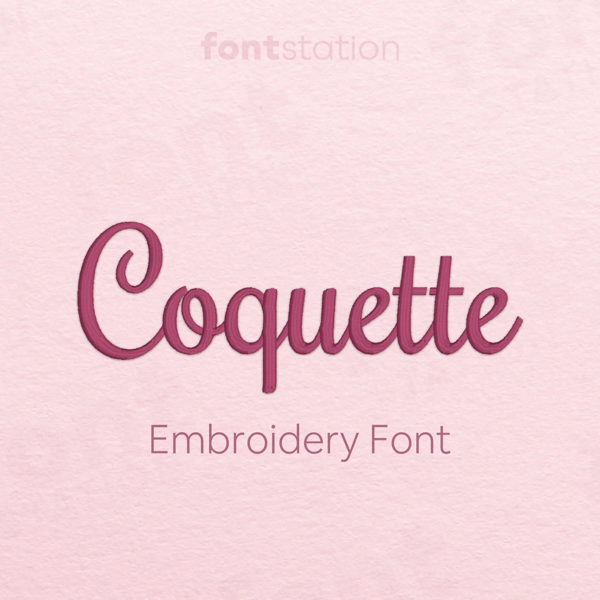 Main image of the Coquette embroidery font created by FontStation.