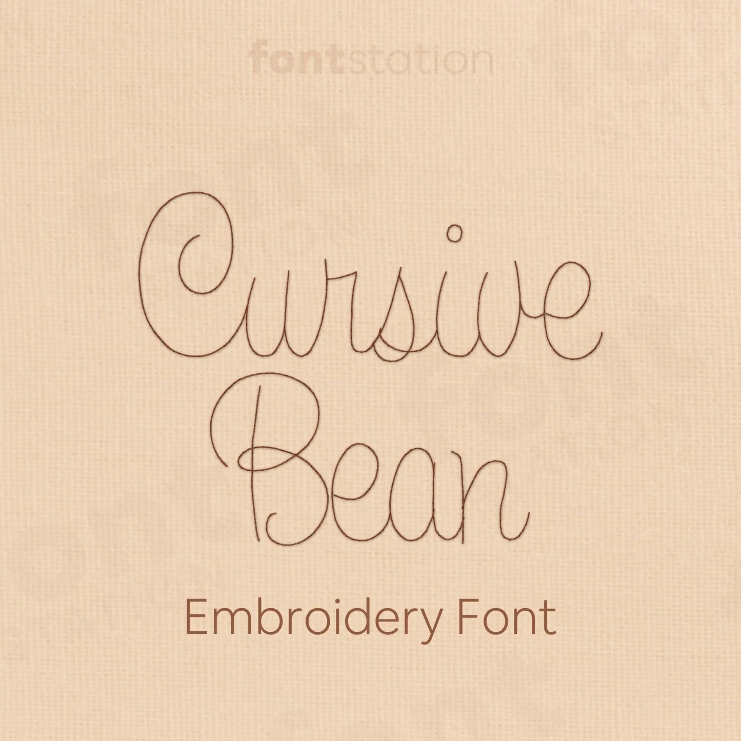 Image showing a word embroidered on textile using the Cursive Bean Stitch embroidery font created by FontStation