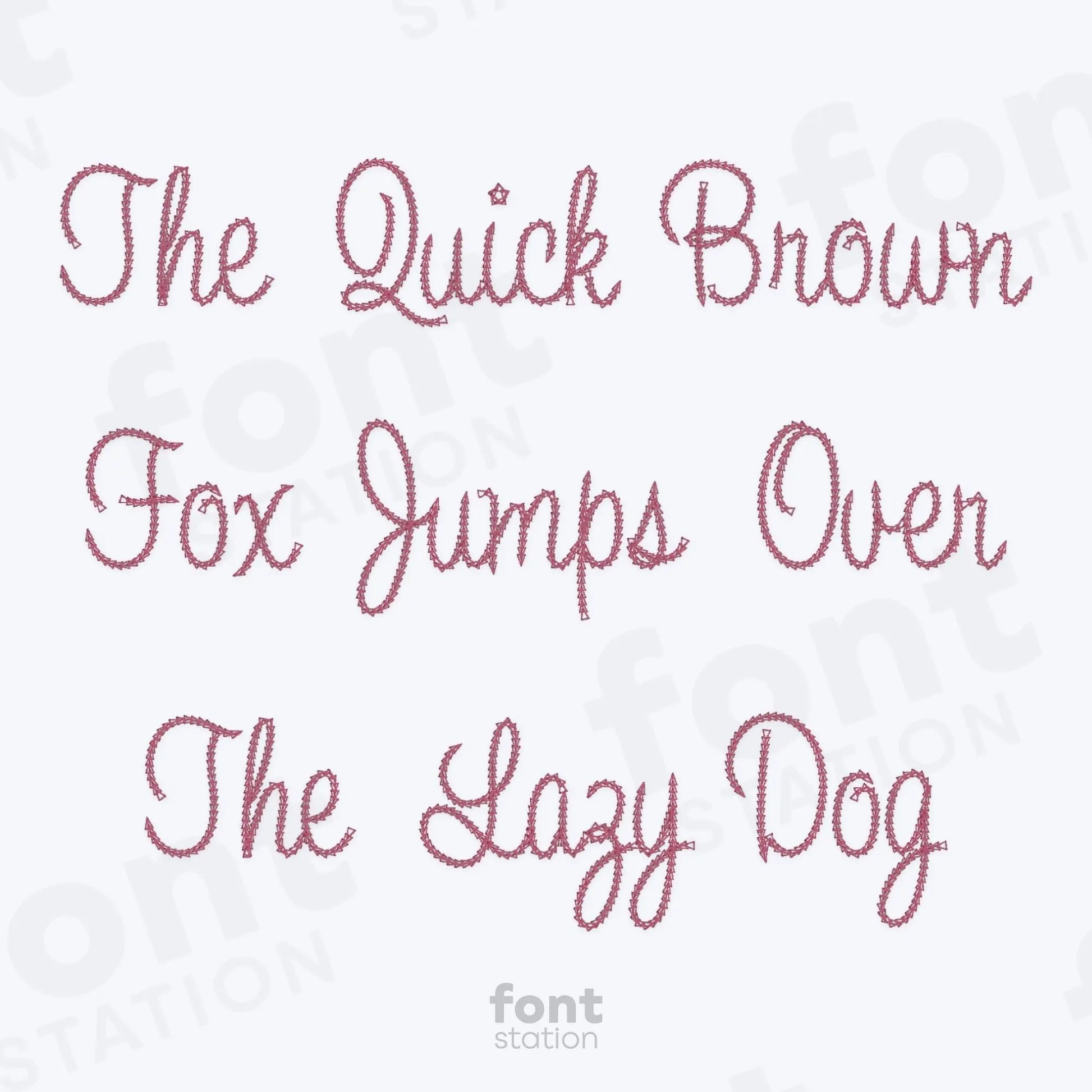Text 'The Quick Brown Fox Jumps Over The Lazy Dog' using the Cursive Chain embroidery font by FontStation