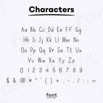 Image showing all characters available in the Cute Notes font created by FontStation.