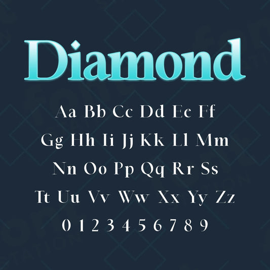 Image showing all characters available in the Diamond font created by FontStation.