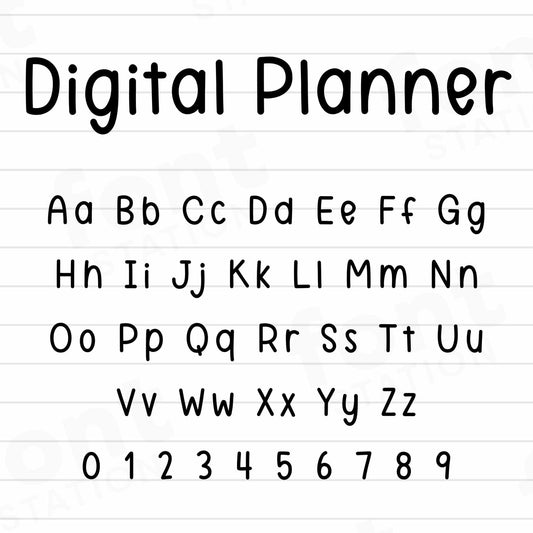 Image showing all characters available in the Digital Planner font created by FontStation.