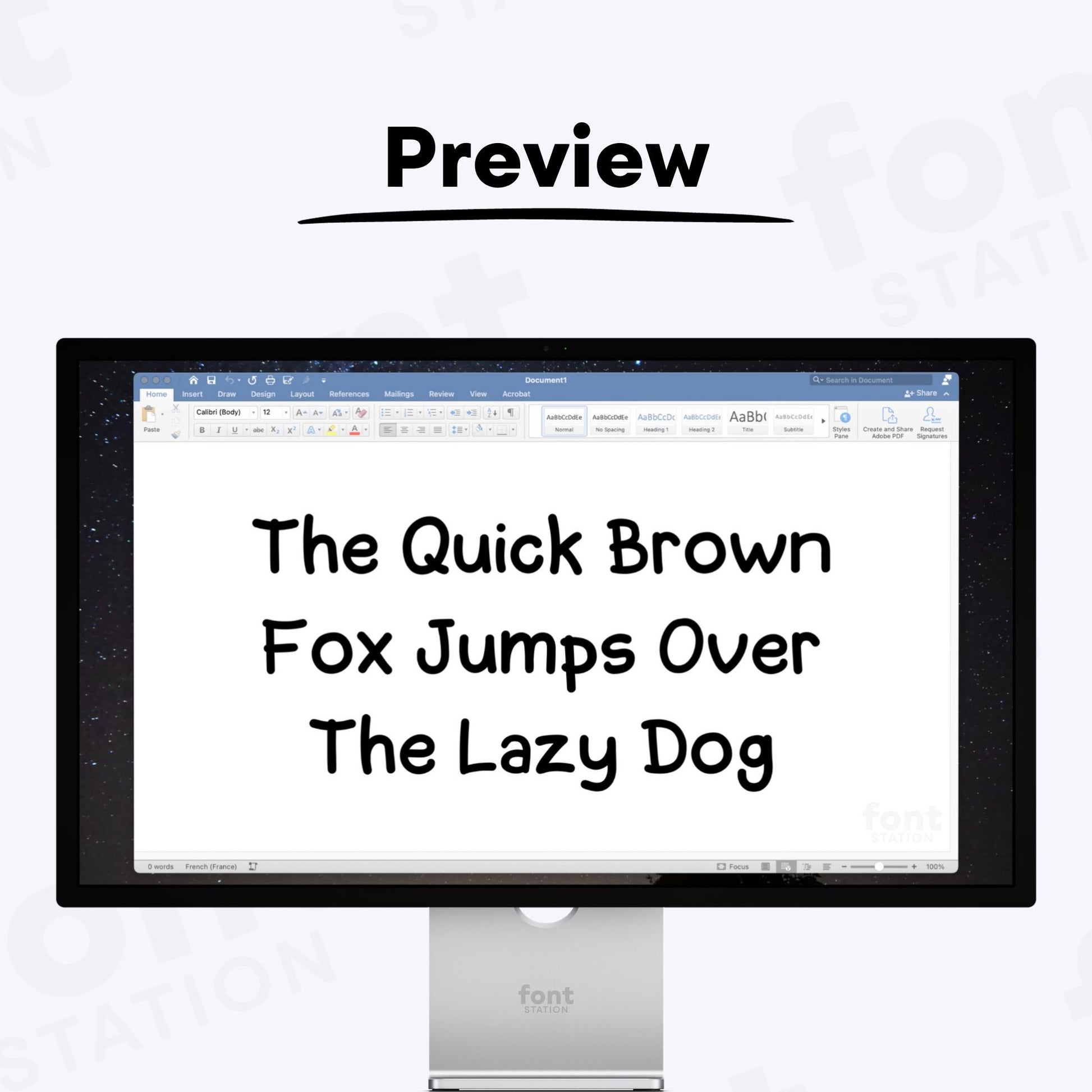 A complete showcase image of the Dino Friend font, featuring the text 'The quick brown fox jumps over the lazy dog' to display every letter of the alphabet.