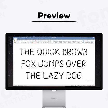 A complete showcase image of the Fishing Hook font, featuring the text 'The quick brown fox jumps over the lazy dog' to display every letter of the alphabet.