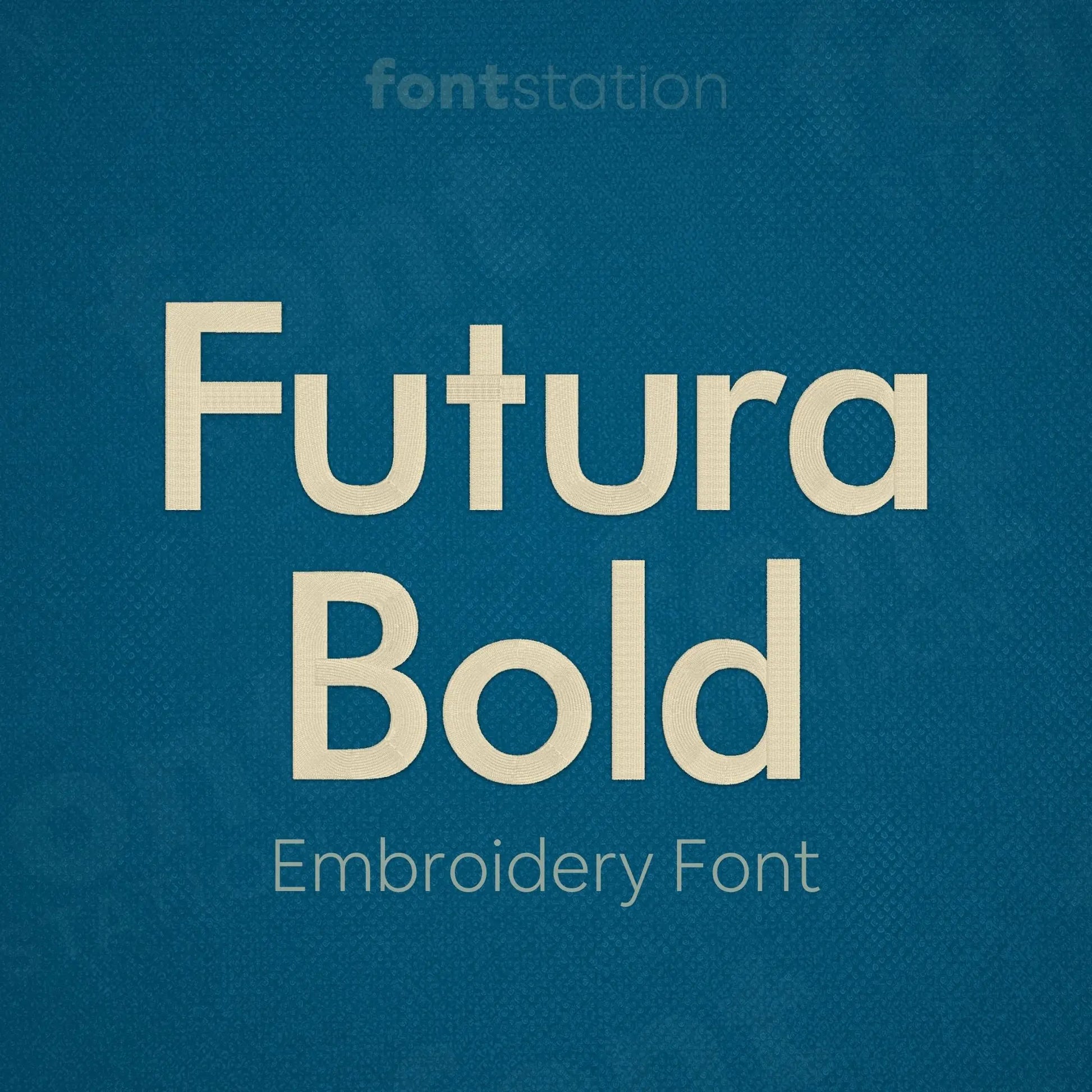Main image of the Futura Bold embroidery font created by FontStation.