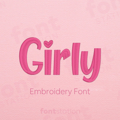 Main image of the Girly embroidery font created by FontStation.