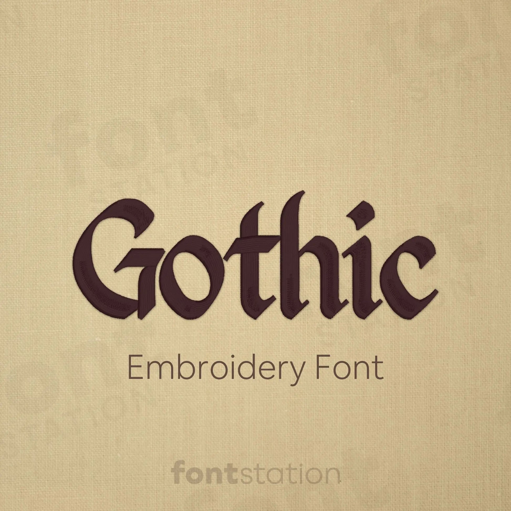 Main image of the Gothic embroidery font created by FontStation.
