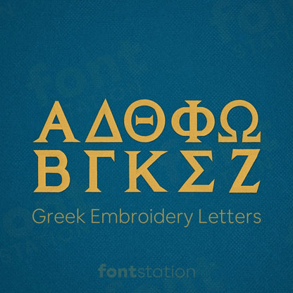 Main image of the Greek Letters embroidery font created by FontStation.