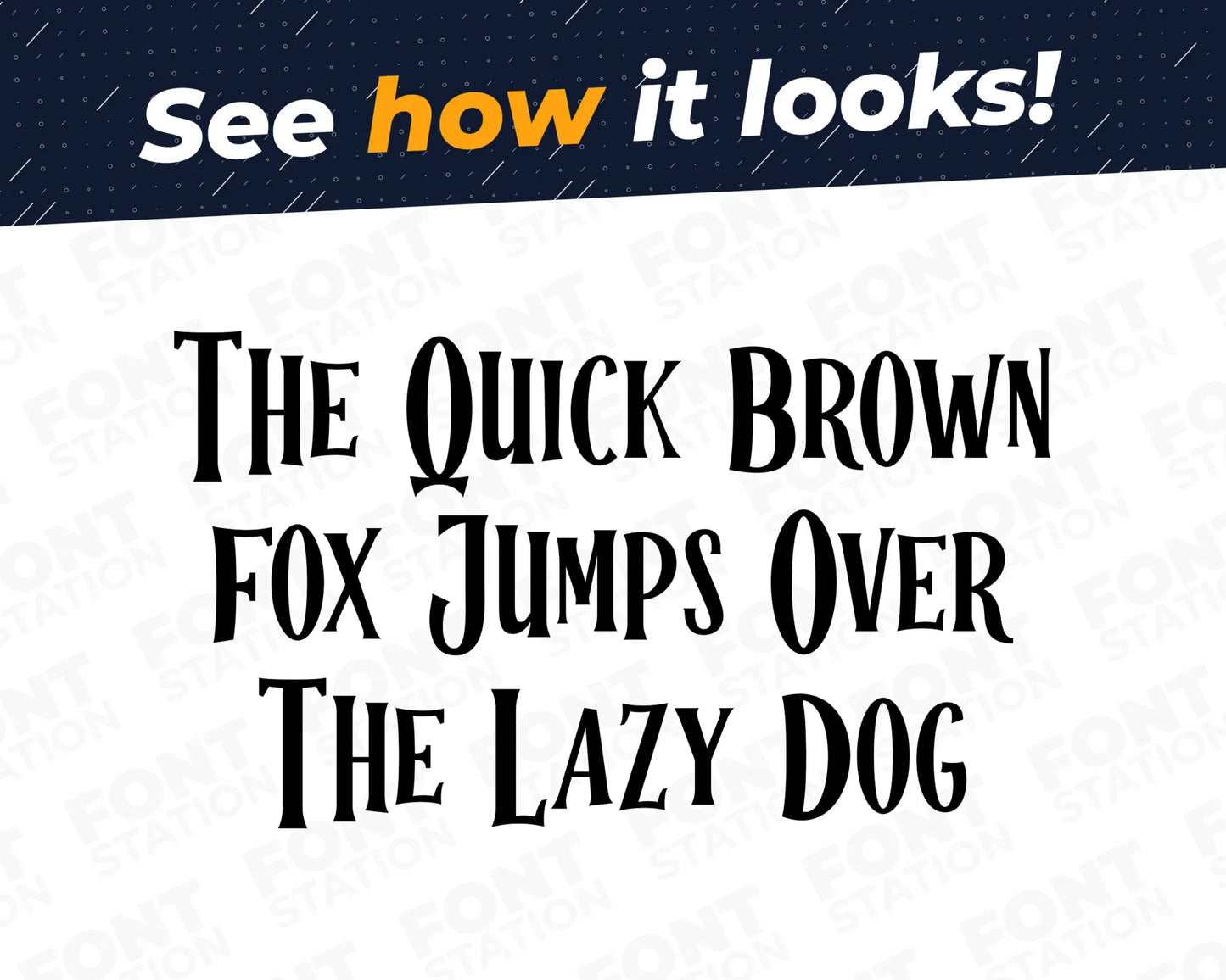 A complete showcase image of the Halloween font, featuring the text 'The quick brown fox jumps over the lazy dog' to display every letter of the alphabet.