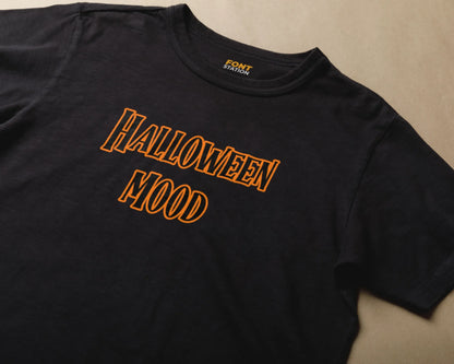 Sublimated T-Shirt with Halloween Font Typography - Fashionable Apparel Displaying Stylish Lettering