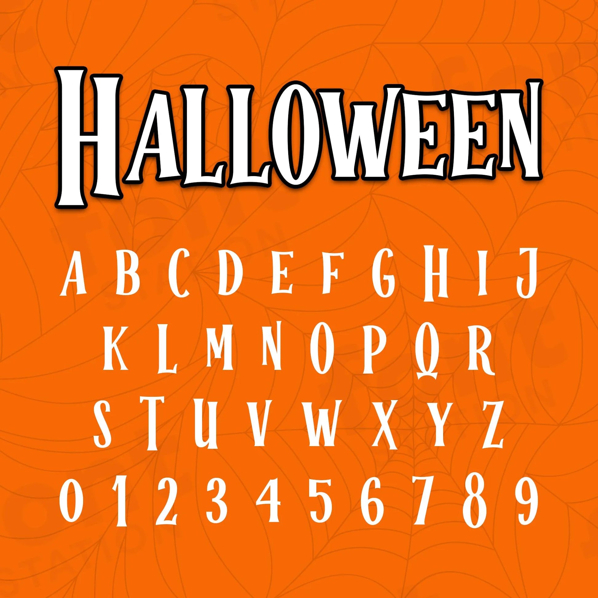 Image showing all characters available in the Halloween font created by FontStation.