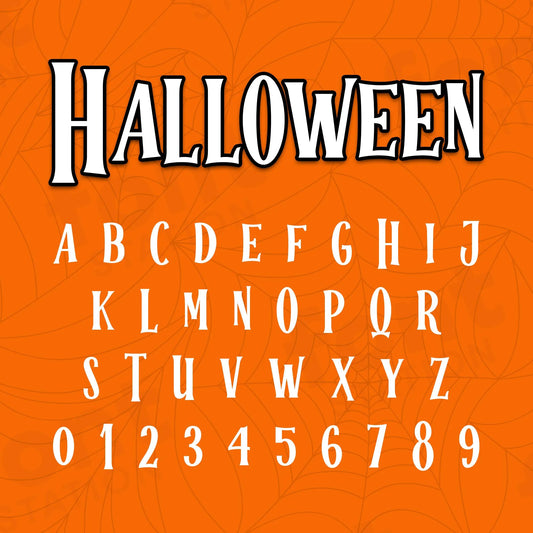 Image showing all characters available in the Halloween font created by FontStation.